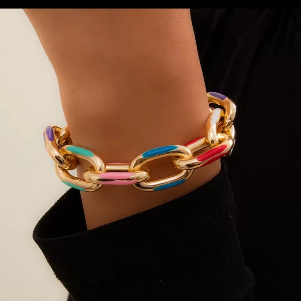 New Colorful Gold Chain Necklace And Bracelet Set